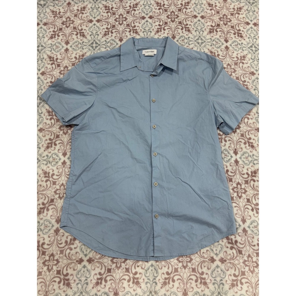 Calvin Klein Mens Short Sleeve Button Down Shirt Blue Size M Casual Workwear